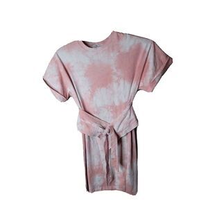Rebecca Minkoff Marta Women's Mini Pink Tie Dye Belted T Shirt Dress Size XS